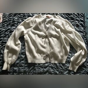 Belldini White Cardigan with Rhinestone Bow Accents